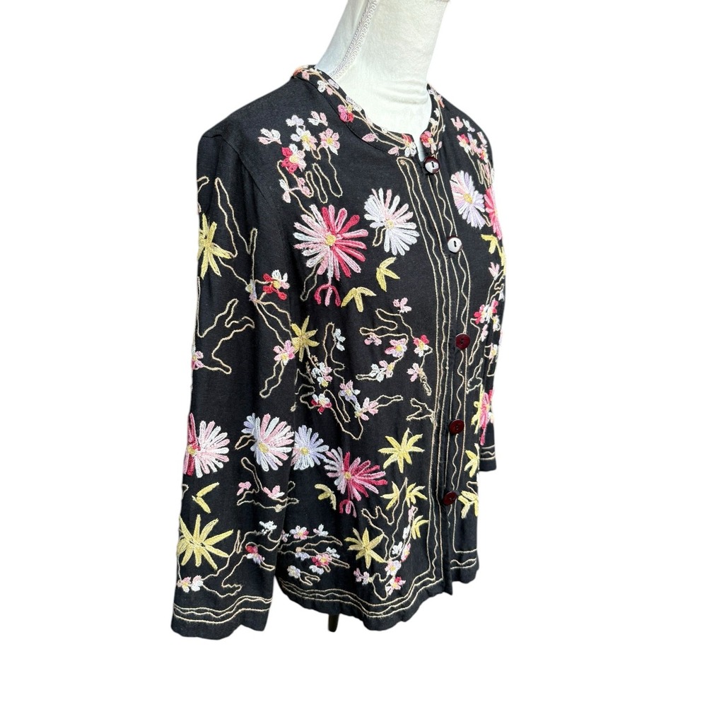 Vermont Country Store Embroidered Floral‎ Cottagecore Boho Cardigan Jacket - M - Picture 2 of 10